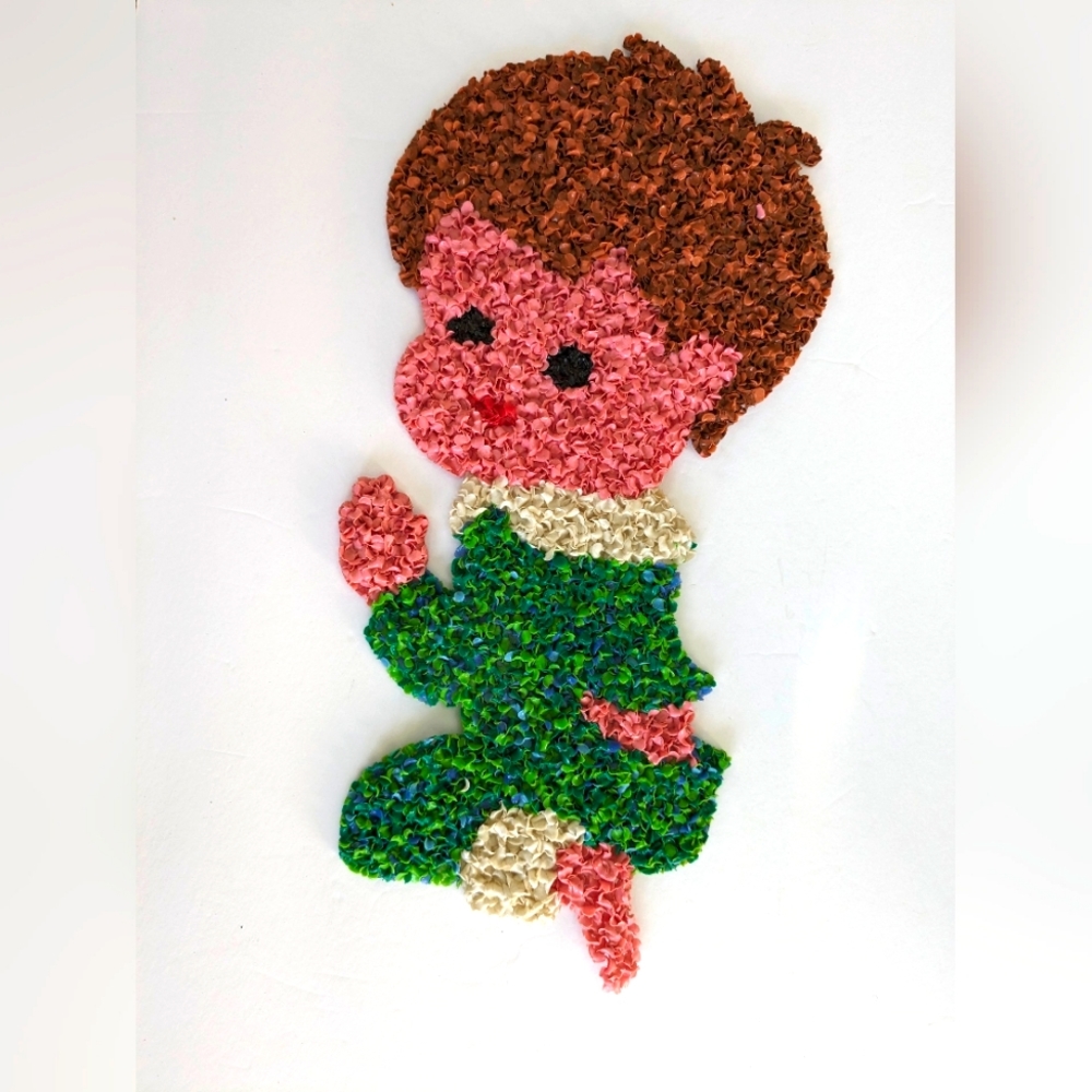 Vintage Praying Boy Melted Plastic Popcorn Wall Hanging